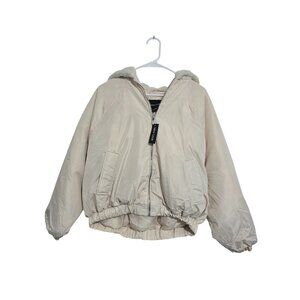 NEW LOOK Off White Faux Fur‎ Hood Puffer Coat Size Small
